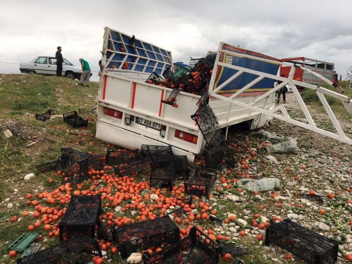 Adıyaman’da sebze yüklü kamyonet şarampole devrildi