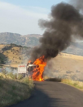 Adıyaman´da yanan tır alev topuna döndü